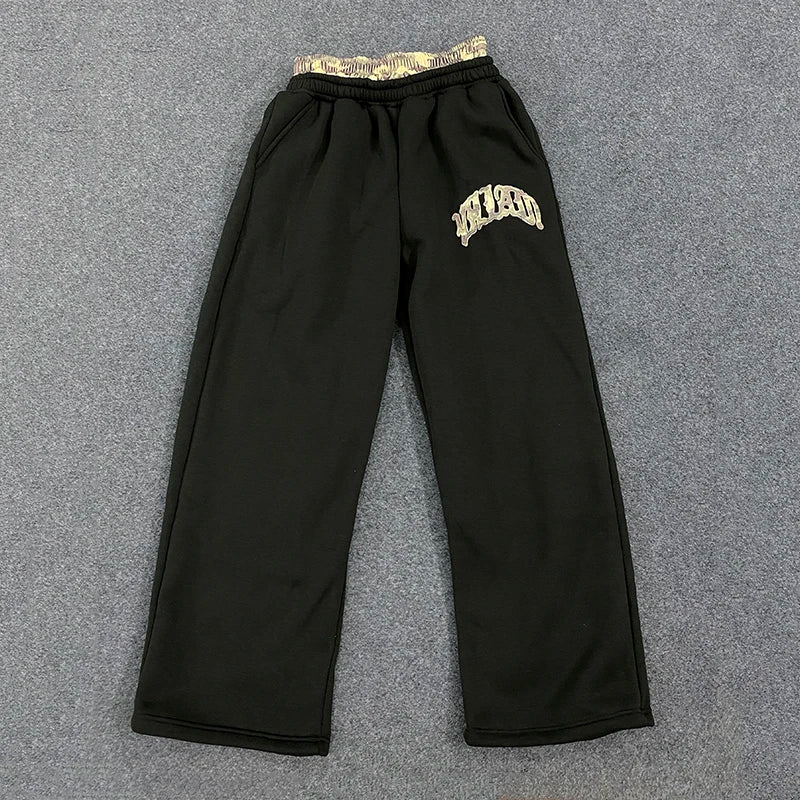 Leopard Print Letter Embroidered Double Waistband Street Casual Pants Y2K Style Men's And Women's Versatile Sweatpants