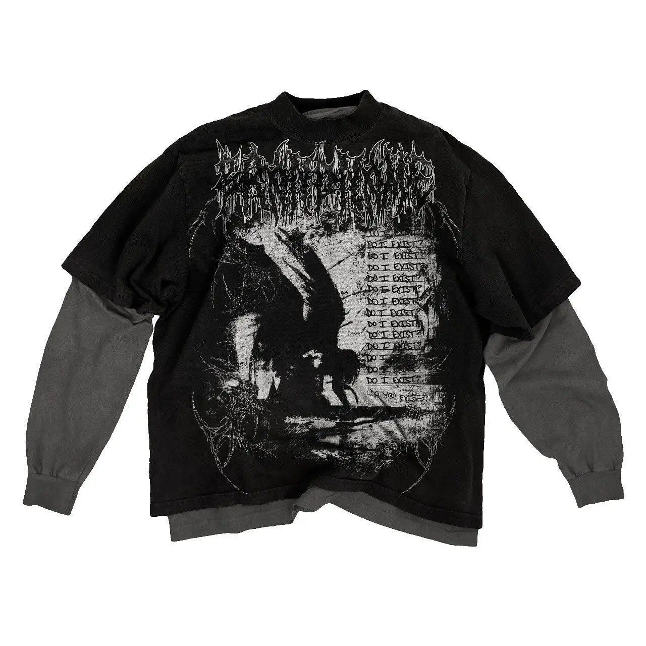 Y2K Cyber Grunge Fake Two Piece T-Shirt Scarlet Mystery Texture Gothic Streetwear Unisex Layered Top Lonely Rebel Style
