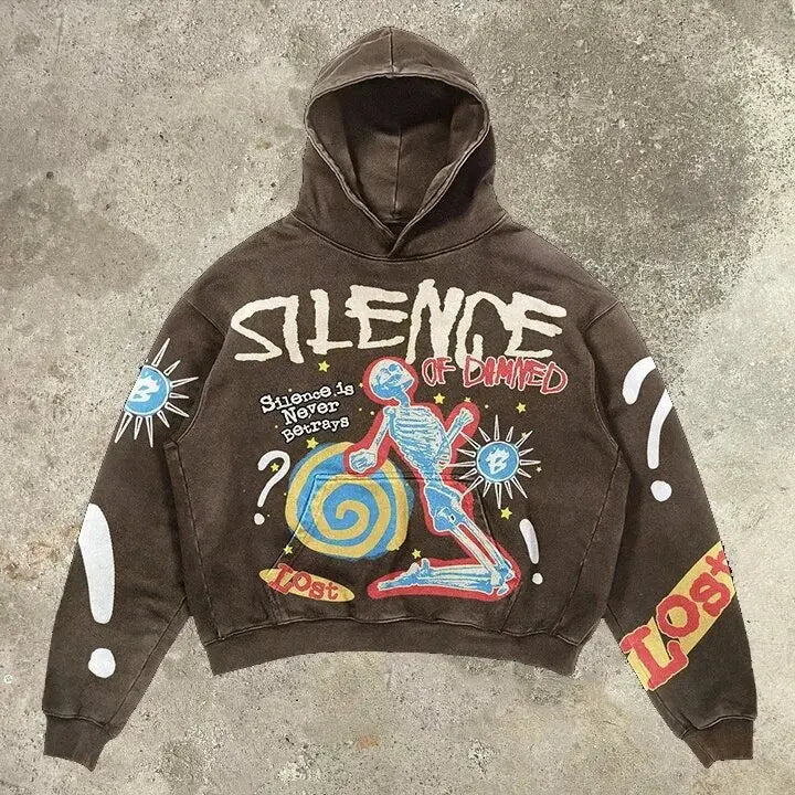 European and American Popular Skull Letter Printed Hoodie Harajuku Style Y2K Street Couple Outfit Spring and Autumn Hoodie