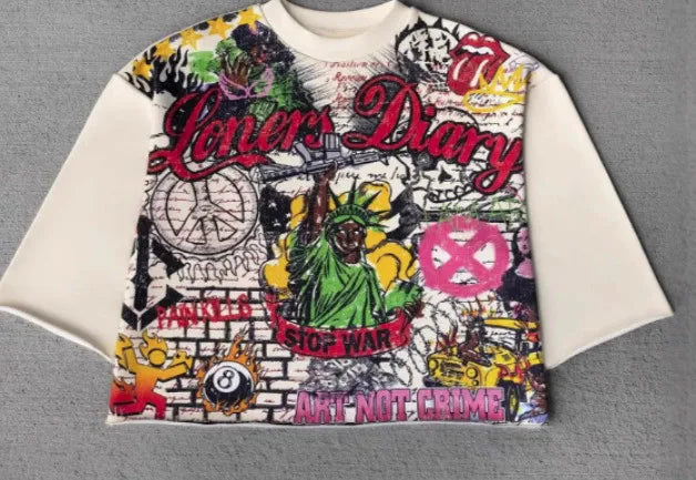 Y2K T Shirt Mid Long Sleeve Men Women Punk Hip Hop Graffiti Style Graphic Printed Oversized T Shirt Harajuku Loose Short MN5X