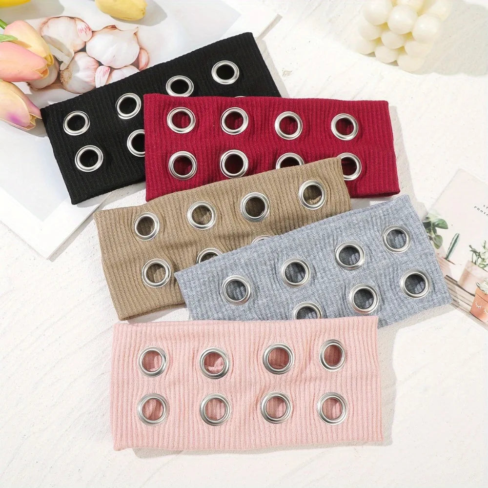 Women's Y2K Headband Stretchy Wide Hairband with Woven Eyelet Design 7 Colors Versatile Elastic Hair Accessory for Women Teens