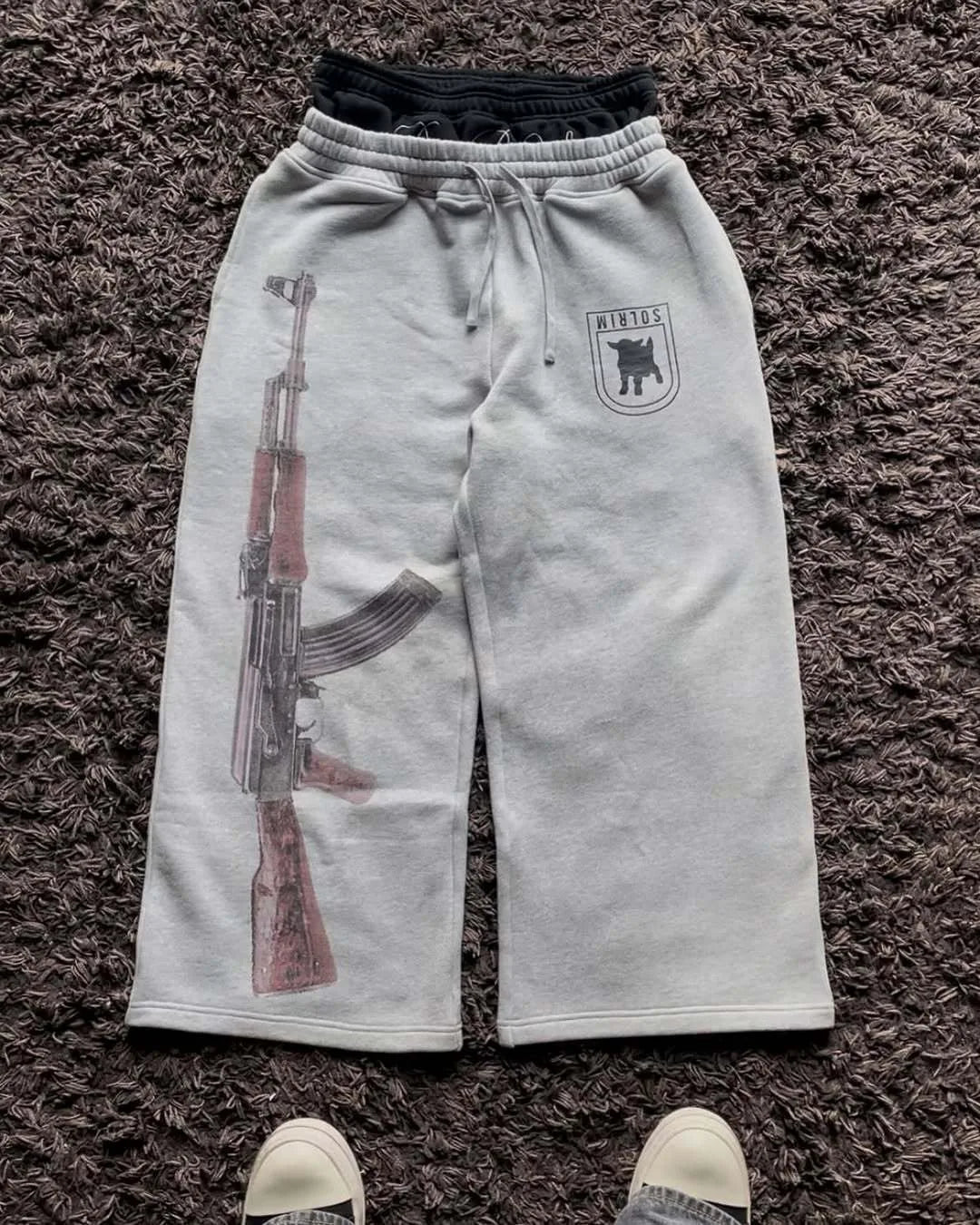 Y2k High Street European American Ins Printed Embroidery Street Folding Pants Headwear Casual Straight Pants West Coast style