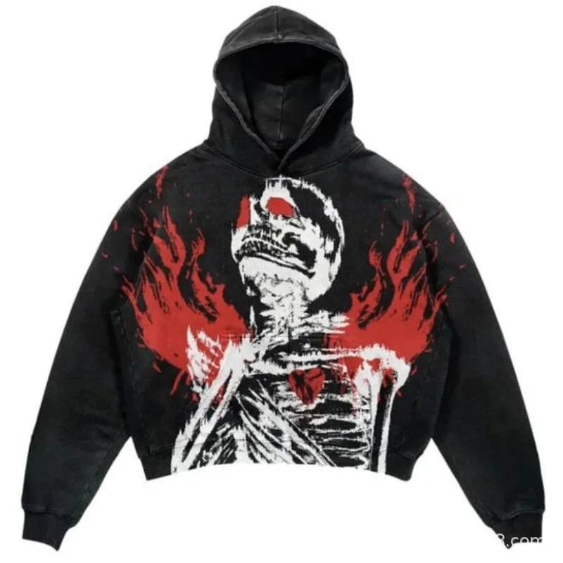 European and American Popular Skull Letter Printed Hoodie Harajuku Style Y2K Street Couple Outfit Spring and Autumn Hoodie