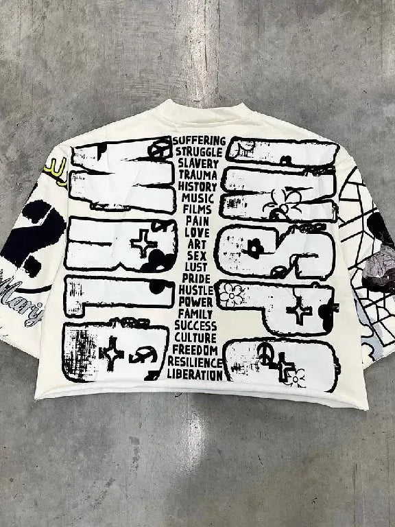 Y2K T Shirt Mid Long Sleeve Men Women Punk Hip Hop Graffiti Style Graphic Printed Oversized T Shirt Harajuku Loose Short MN5X