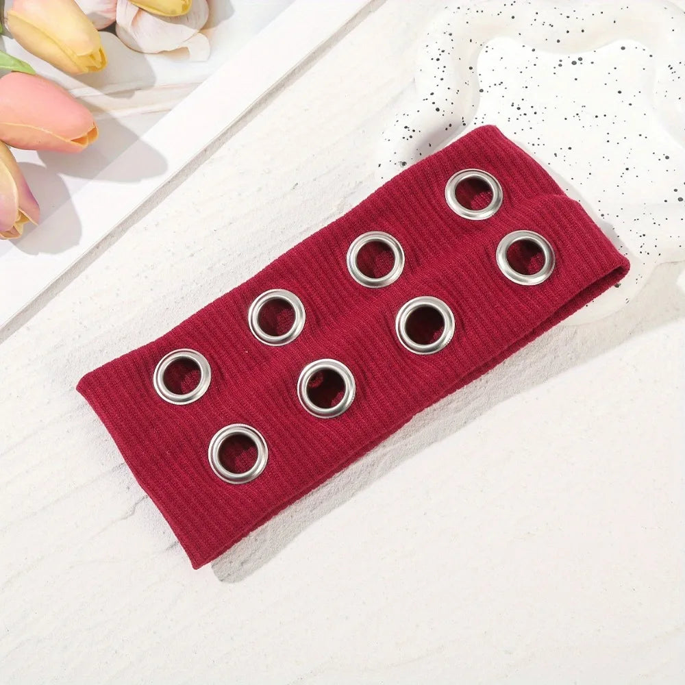 Women's Y2K Headband Stretchy Wide Hairband with Woven Eyelet Design 7 Colors Versatile Elastic Hair Accessory for Women Teens