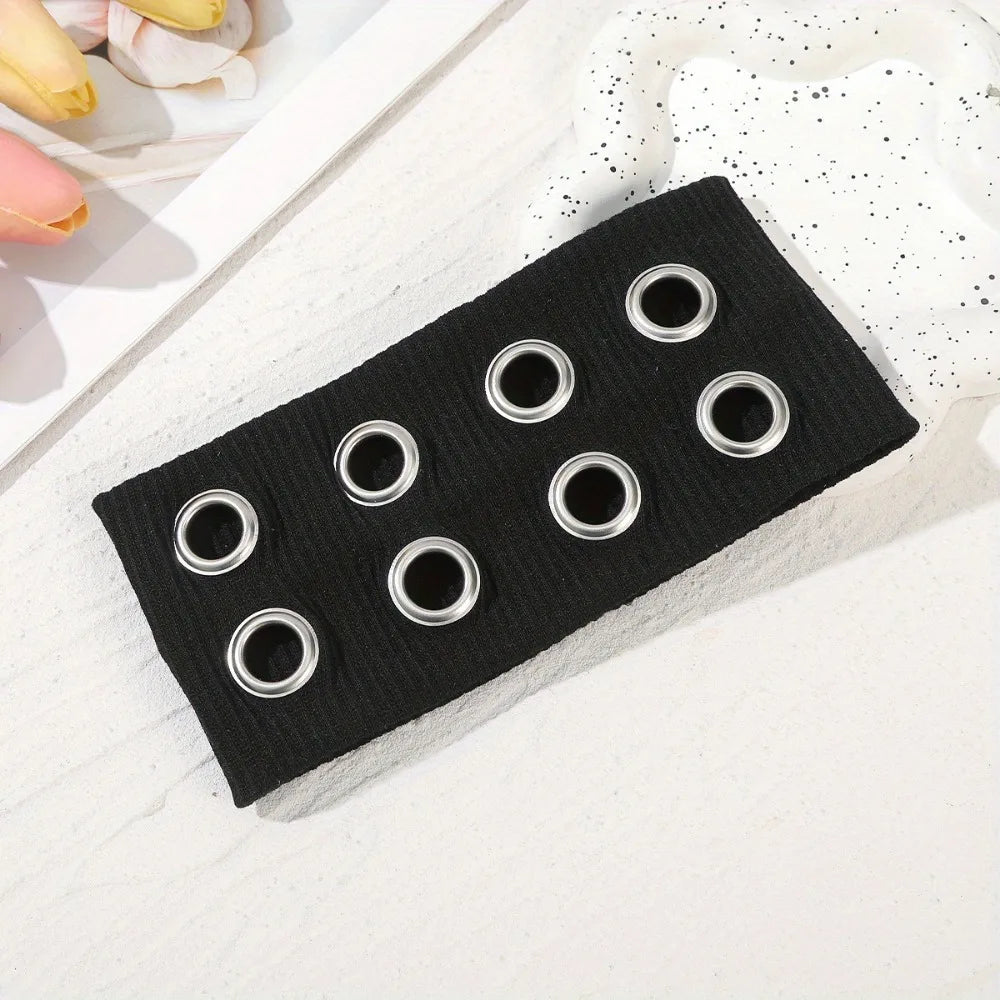 Women's Y2K Headband Stretchy Wide Hairband with Woven Eyelet Design 7 Colors Versatile Elastic Hair Accessory for Women Teens