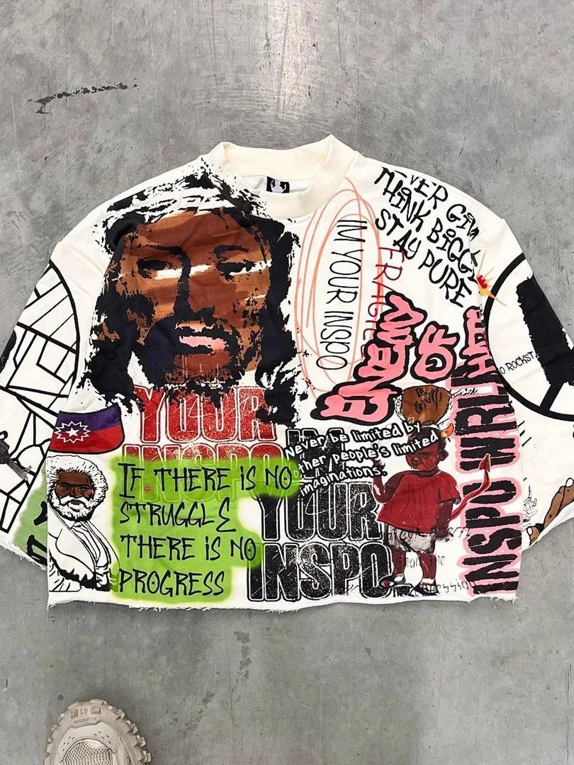 Y2K T Shirt Mid Long Sleeve Men Women Punk Hip Hop Graffiti Style Graphic Printed Oversized T Shirt Harajuku Loose Short MN5X