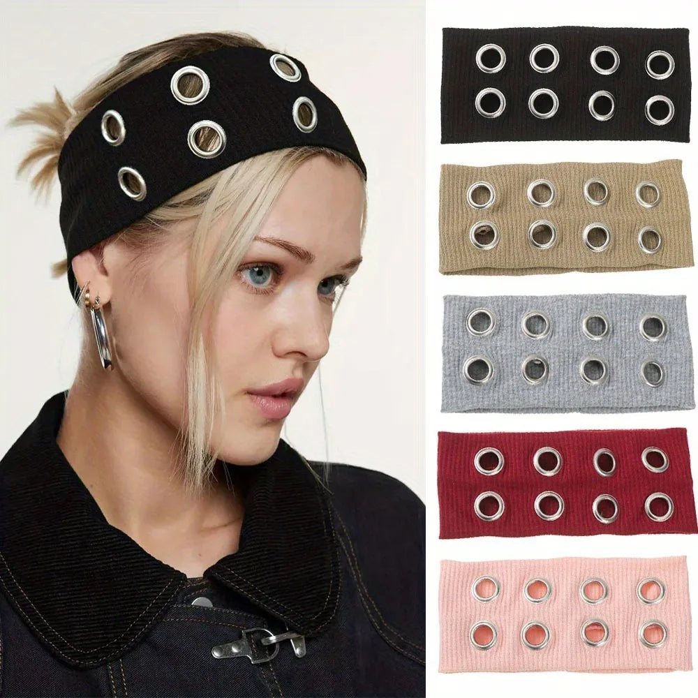 Women's Y2K Headband Stretchy Wide Hairband with Woven Eyelet Design 7 Colors Versatile Elastic Hair Accessory for Women Teens