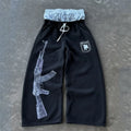 Y2k High Street European American Ins Printed Embroidery Street Folding Pants Headwear Casual Straight Pants West Coast style