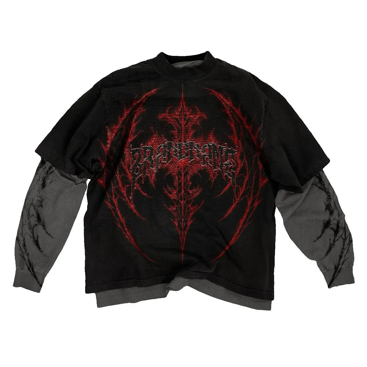 Y2K Cyber Grunge Fake Two Piece T-Shirt Scarlet Mystery Texture Gothic Streetwear Unisex Layered Top Lonely Rebel Style