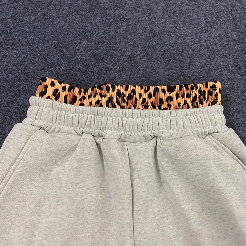 Leopard Print Letter Embroidered Double Waistband Street Casual Pants Y2K Style Men's And Women's Versatile Sweatpants