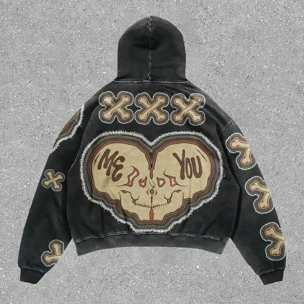European and American Popular Skull Letter Printed Hoodie Harajuku Style Y2K Street Couple Outfit Spring and Autumn Hoodie