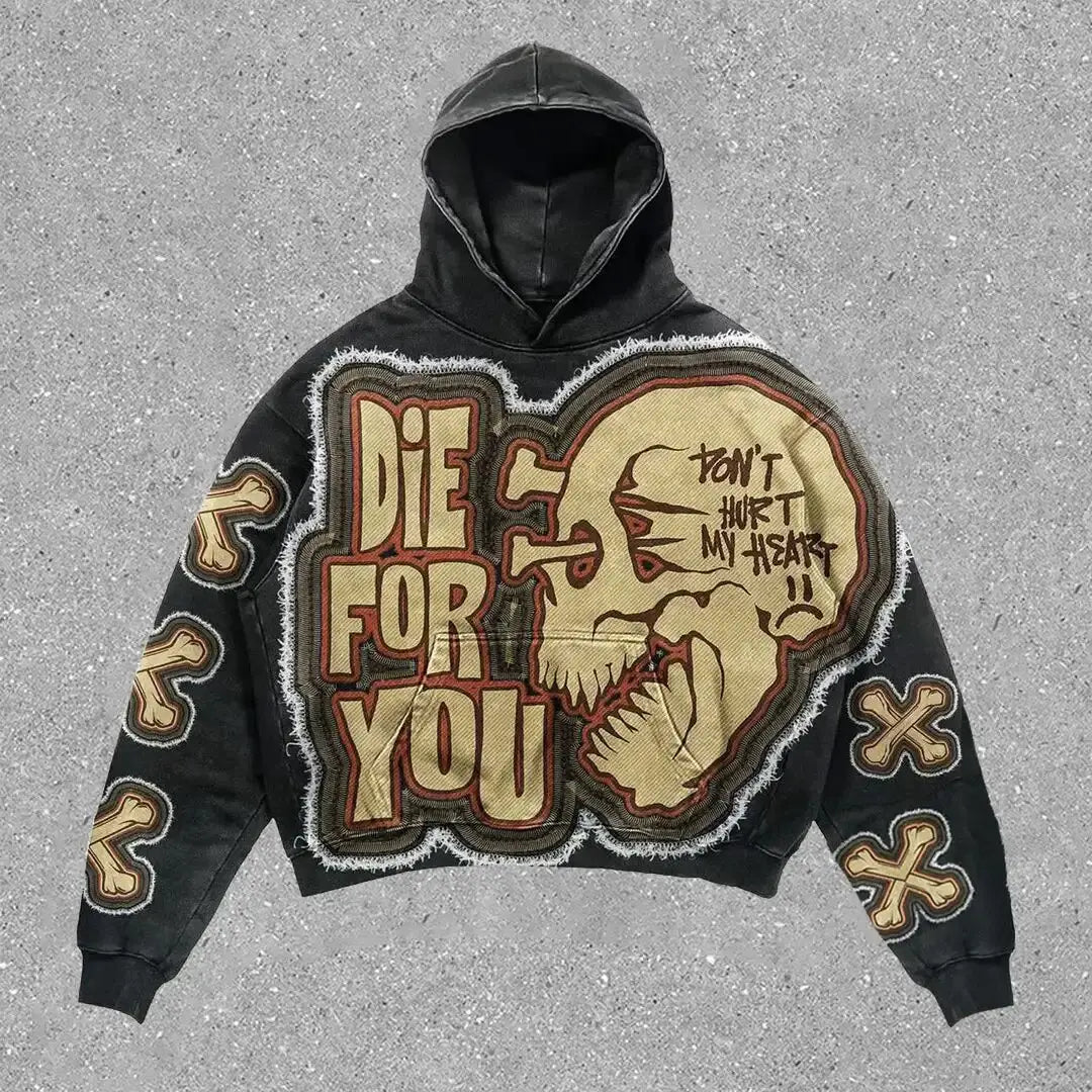 European and American Popular Skull Letter Printed Hoodie Harajuku Style Y2K Street Couple Outfit Spring and Autumn Hoodie