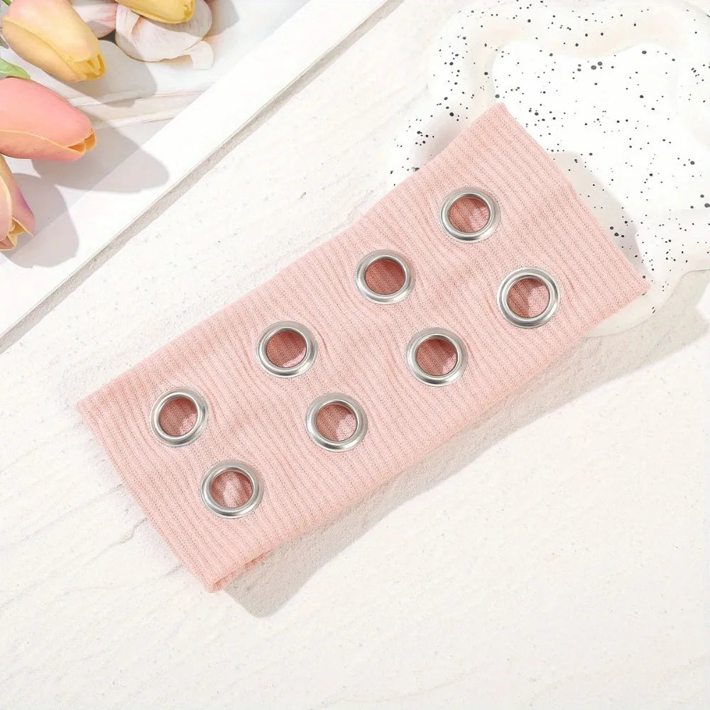Women's Y2K Headband Stretchy Wide Hairband with Woven Eyelet Design 7 Colors Versatile Elastic Hair Accessory for Women Teens