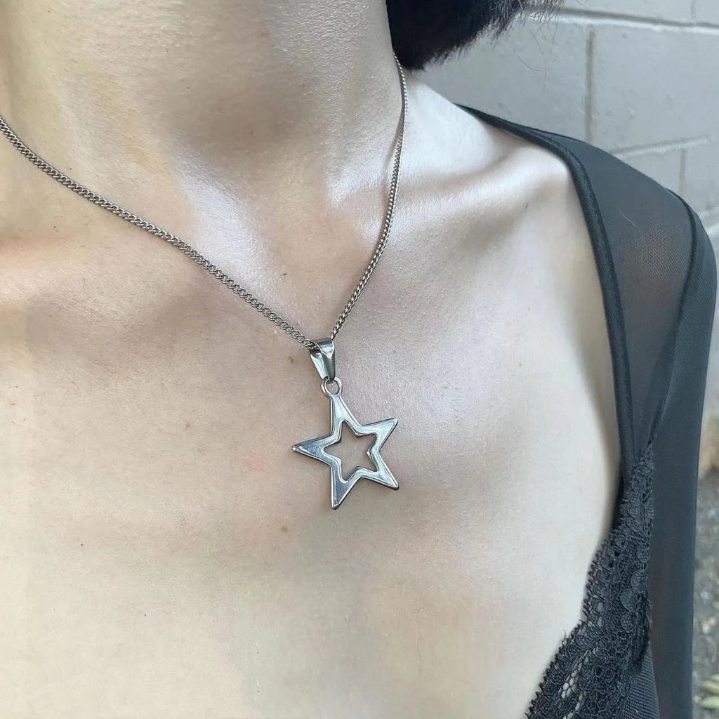 Fashion Chains Star Pendant Necklaces Punk Aesthetic Jewelry Boho Necklace for Women Goth Jewelry Y2K Grunge Rock