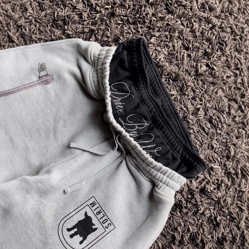 Y2k High Street European American Ins Printed Embroidery Street Folding Pants Headwear Casual Straight Pants West Coast style